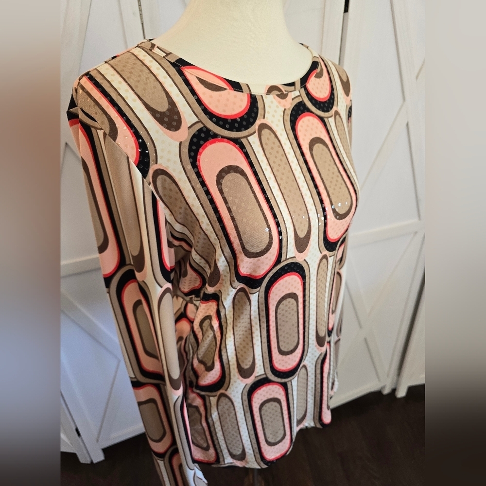 Ideology - 1970's Retro-Inspired Geometric Long Sleeve Top - Picture 2 of 9